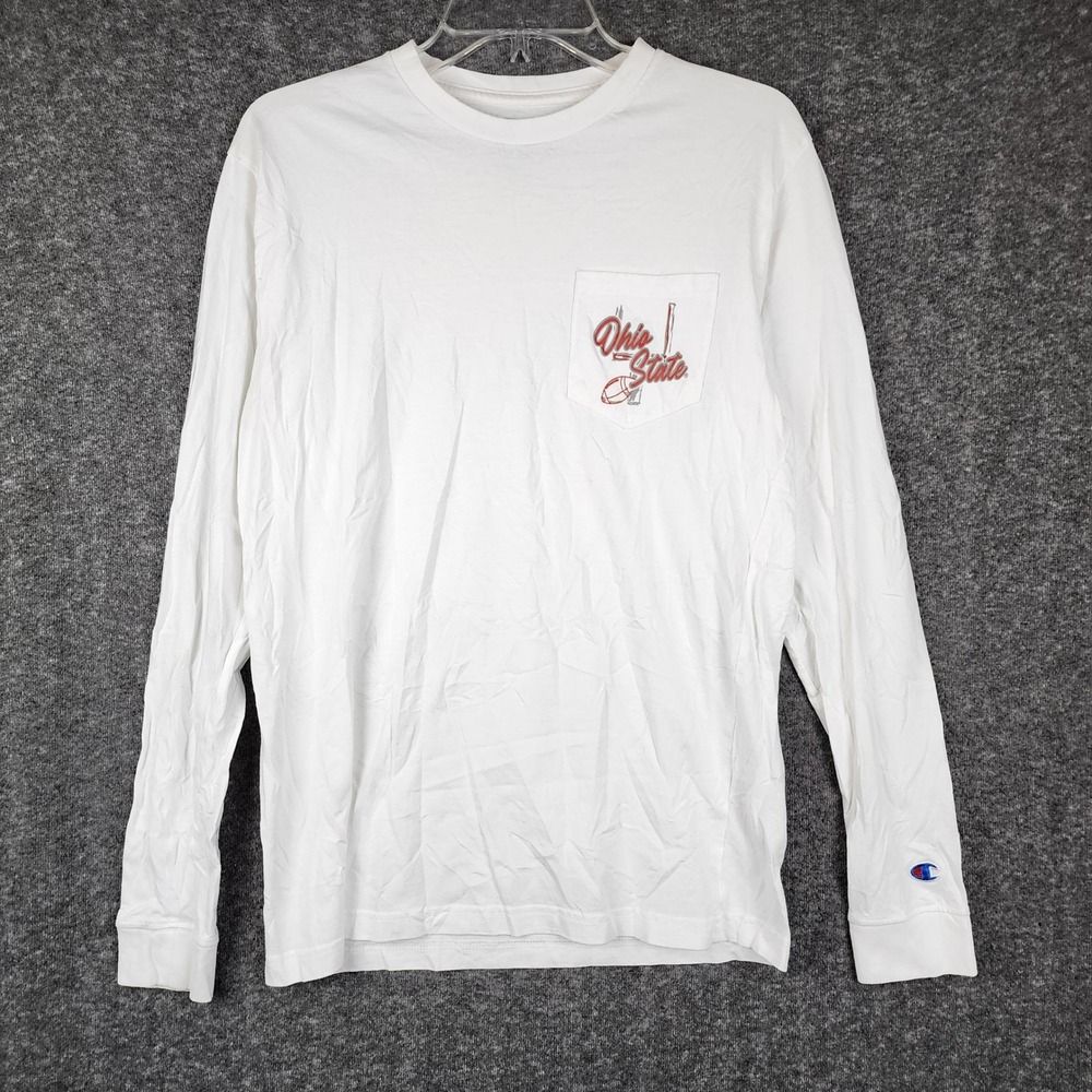 Champion Ohio State Pocket Tee Mens Medium White Long Sleeve‎ Football Graphic